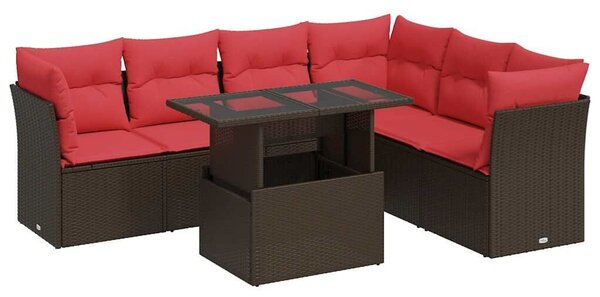 VidaXL 7 részes barna polyrattan akácfa kerti ülőgarnitúra párnákkal