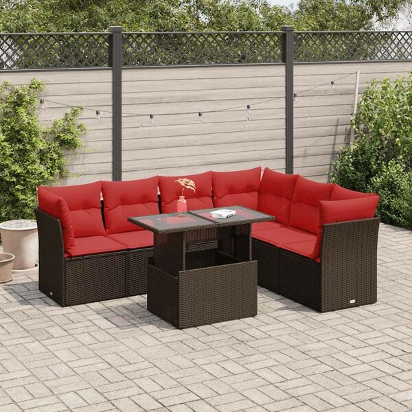 VidaXL 7 részes barna polyrattan akácfa kerti ülőgarnitúra párnákkal