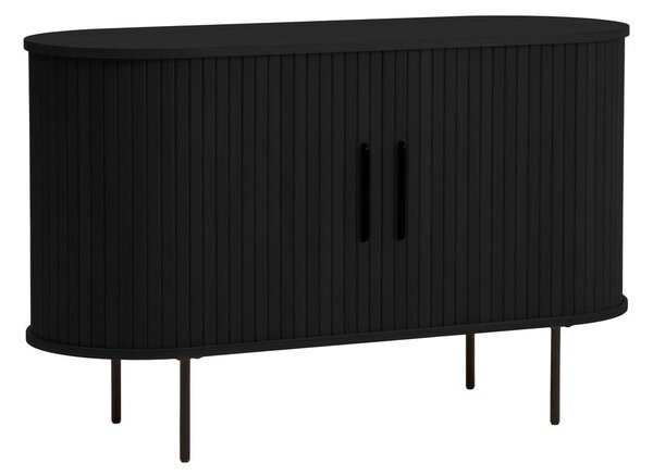 Fekete komód tolóajtóval, tölgyfa dekorral 120x76x45 cm Nola – Unique Furniture