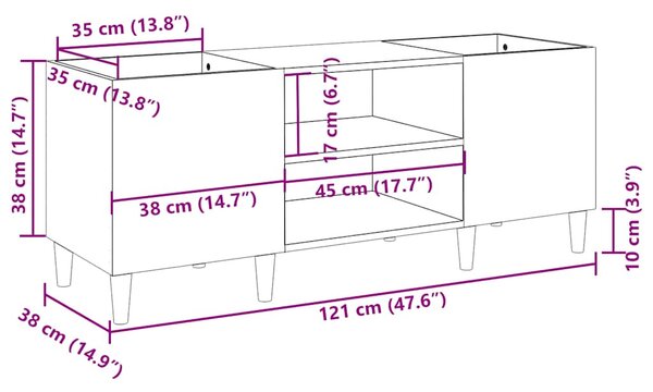 Betonszürke szerelt fa hanglemezszekrény 121x38x48 cm