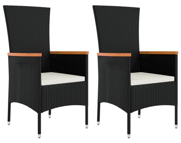 2 db fekete polyrattan kerti szék párnával