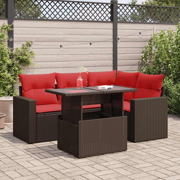 VidaXL 5 részes barna polyrattan akácfa kerti ülőgarnitúra párnával
