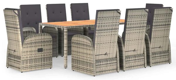 9 részes szürke polyrattan kerti étkezőgarnitúra párnával