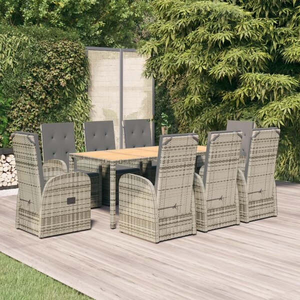 9 részes szürke polyrattan kerti étkezőgarnitúra párnával