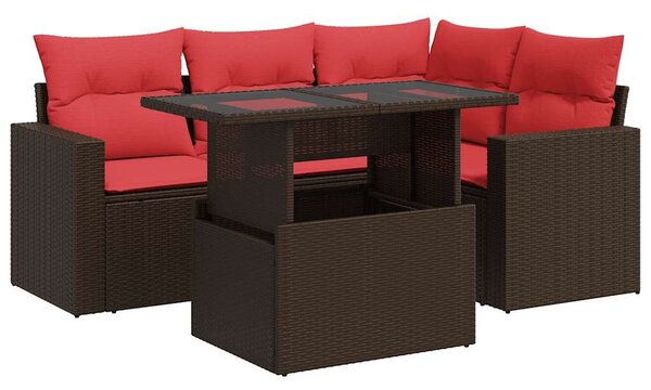 VidaXL 5 részes barna polyrattan akácfa kerti ülőgarnitúra párnával