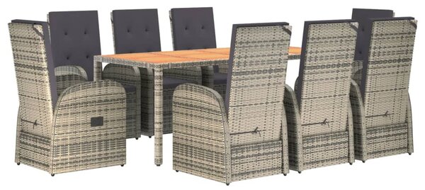 9 részes szürke polyrattan kerti étkezőgarnitúra párnával