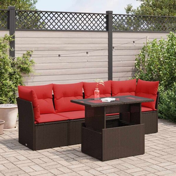 VidaXL 5 részes barna polyrattan akácfa kerti ülőgarnitúra párnával