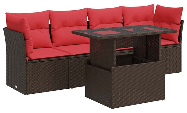 VidaXL 5 részes barna polyrattan akácfa kerti ülőgarnitúra párnával