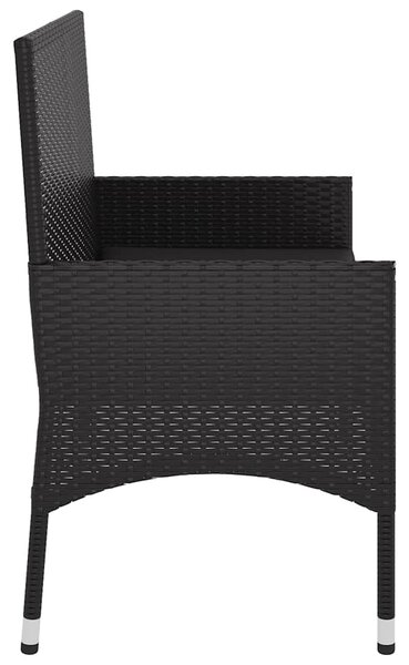 Fekete 2 személyes polyrattan kerti pad párnával