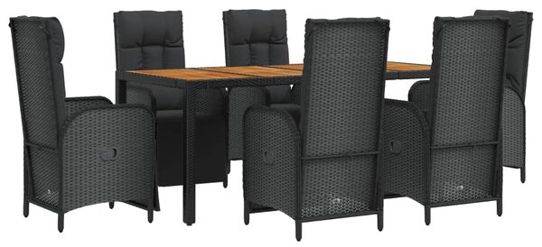 7 részes fekete polyrattan kerti étkezőgarnitúra párnával