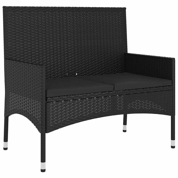 Fekete 2 személyes polyrattan kerti pad párnával