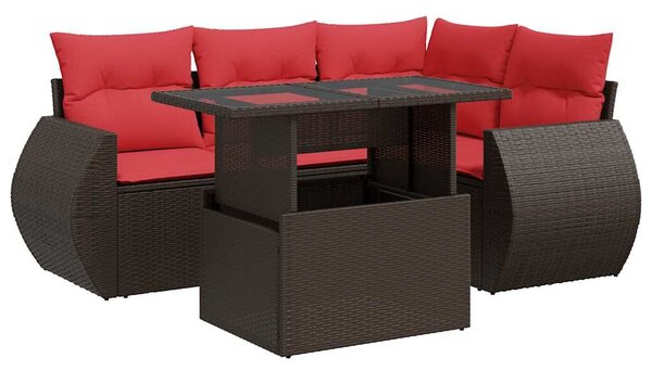 VidaXL 5 részes barna polyrattan akácfa kerti ülőgarnitúra párnával