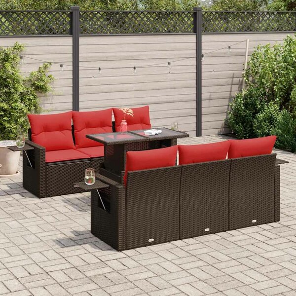 VidaXL 7 részes barna polyrattan akácfa kerti ülőgarnitúra párnákkal