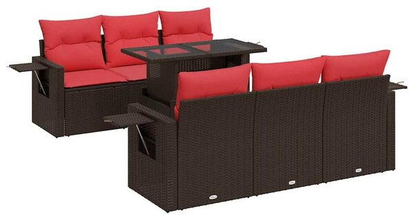 VidaXL 7 részes barna polyrattan akácfa kerti ülőgarnitúra párnákkal