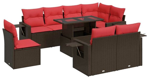 VidaXL 9 részes barna polyrattan akácfa kerti ülőgarnitúra párnákkal