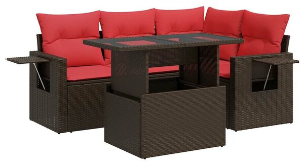 VidaXL 5 részes barna polyrattan akácfa kerti ülőgarnitúra párnákkal