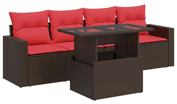 VidaXL 5 részes barna polyrattan akácfa kerti ülőgarnitúra párnával