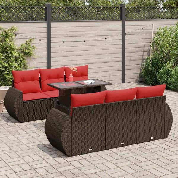 VidaXL 7 részes barna polyrattan akácfa kerti ülőgarnitúra párnákkal