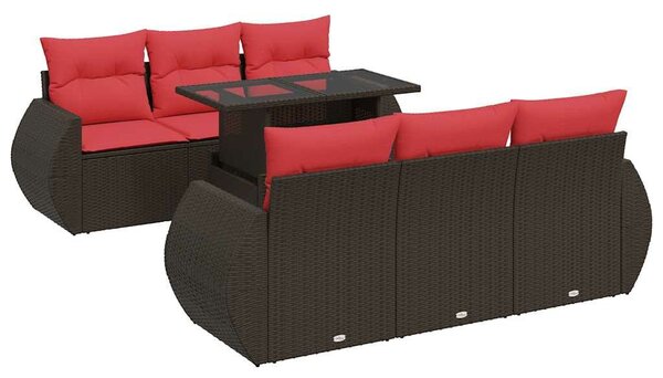VidaXL 7 részes barna polyrattan akácfa kerti ülőgarnitúra párnákkal