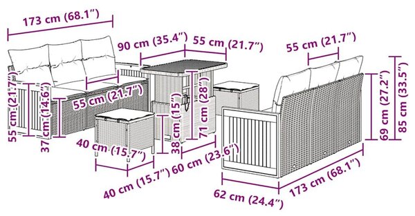 VidaXL Kerti Kanapé Szett párnával 9 pcs Beige és krém