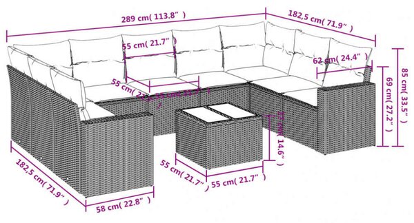 VidaXL 10 részes bézs polyrattan kerti ülőgarnitúra párnával