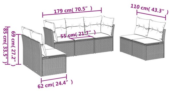 VidaXL Polyrattan Kerti Ülőgarnitúra - 7 részes - Bézs