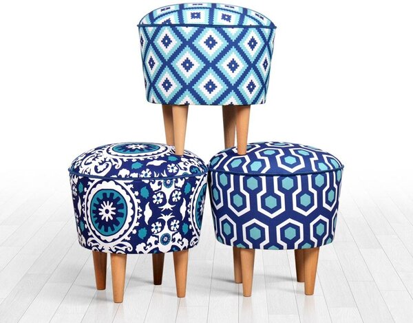 Atelier Del Sofa Puff Kék Fehér Ég v2 - Kék, Fehér