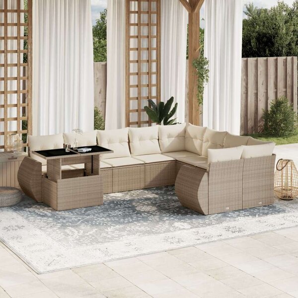 VidaXL Polyrattan Kerti Ülőgarnitúra - 10 részes - Bézs