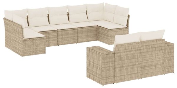 VidaXL 9-részes bézs polyrattan kerti ülőgarnitúra párnákkal
