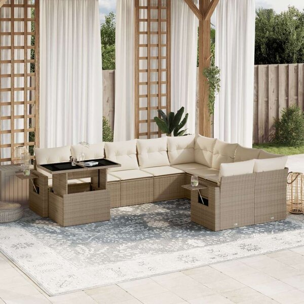 VidaXL Polyrattan Kerti Ülőgarnitúra - 10 részes - Bézs