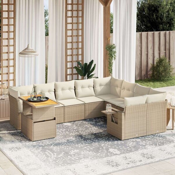 VidaXL Polyrattan Kerti Ülőgarnitúra - 10 részes - Bézs