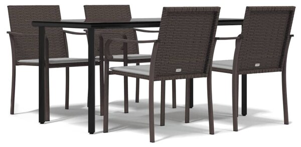 5 részes polyrattan és acél kerti étkezőgarnitúra párnával