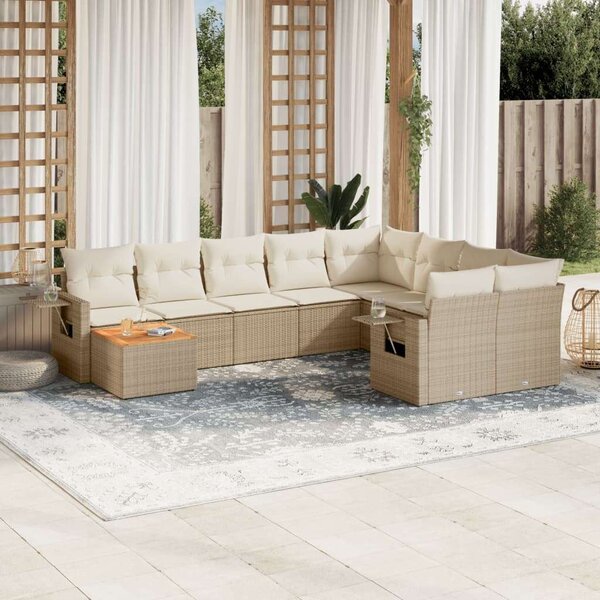 VidaXL Polyrattan Kerti Ülőgarnitúra - 10 részes - Bézs
