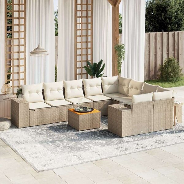 VidaXL Polyrattan Kerti Ülőgarnitúra - 10 részes - Bézs