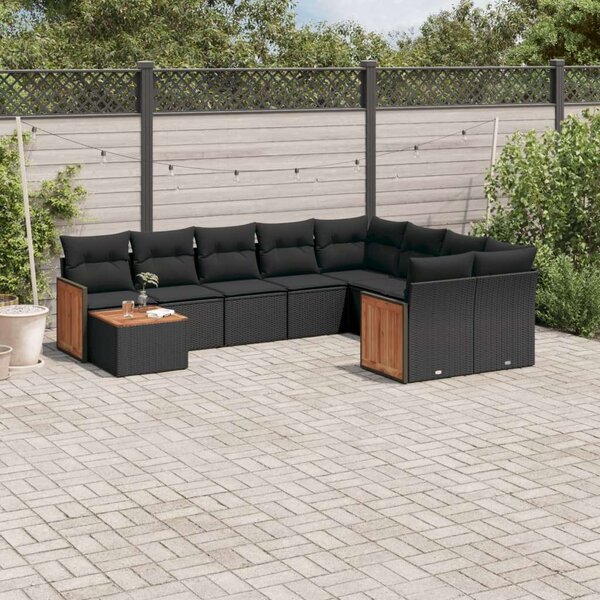 VidaXL Polyrattan Kerti Ülőgarnitúra - 10 részes - Fekete