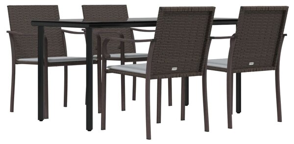 5 részes polyrattan és acél kerti étkezőgarnitúra párnával