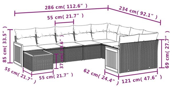 VidaXL Polyrattan Kerti Ülőgarnitúra - 10 részes - Fekete