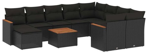 VidaXL Polyrattan Kerti Ülőgarnitúra - 11 részes - Fekete