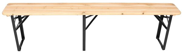 Zola® összecsukható asztal szett 2 paddal, fém vázzal, fa asztallappal és ülőfelülettel, napernyő nyílással, méretek: 170x46x75 cm (asztal)/170x23x46 cm (padok), krém színben