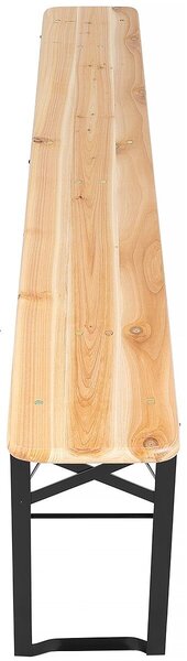 Zola® összecsukható asztal szett 2 paddal, fém vázzal, fa asztallappal és ülőfelülettel, napernyő nyílással, méretek: 170x46x75 cm (asztal)/170x23x46 cm (padok), krém színben