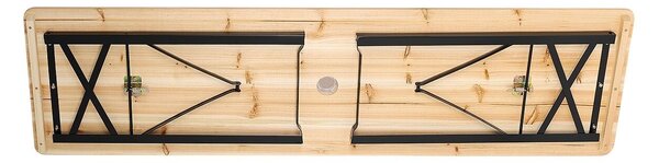 Zola® összecsukható asztal szett 2 paddal, fém vázzal, fa asztallappal és ülőfelülettel, napernyő nyílással, méretek: 170x46x75 cm (asztal)/170x23x46 cm (padok), krém színben