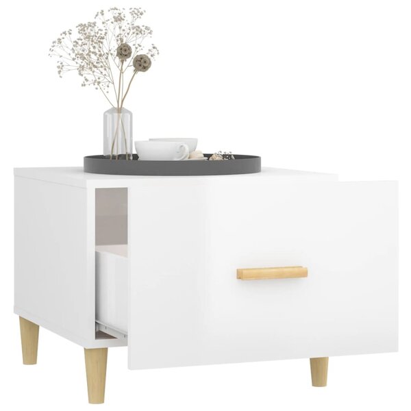 Magasfényű fehér szerelt fa dohányzóasztal 50 x 50 x 40 cm