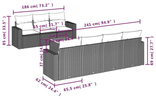 VidaXL Polyrattan Kerti Ülőgarnitúra - 8 részes - Fekete