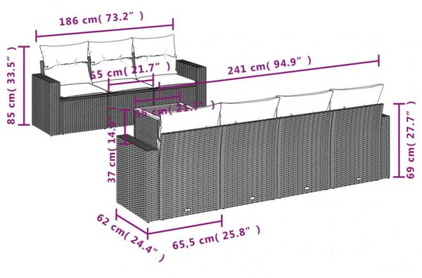 VidaXL Polyrattan Kerti Ülőgarnitúra - 8 részes - Fekete