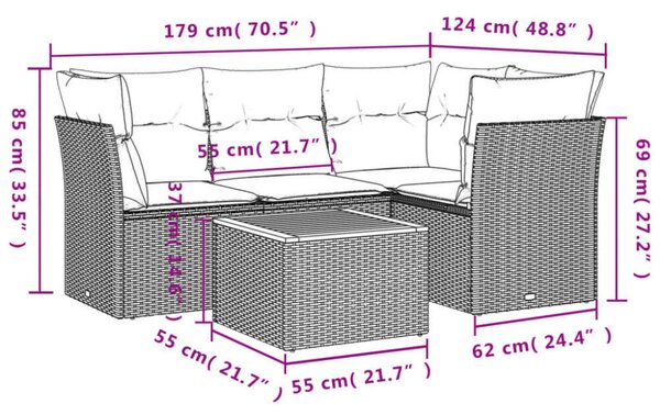 VidaXL Polyrattan Kerti Ülőgarnitúra - 5 részes - Bézs
