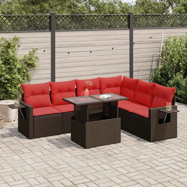 VidaXL 7 részes barna polyrattan akácfa kerti ülőgarnitúra párnákkal