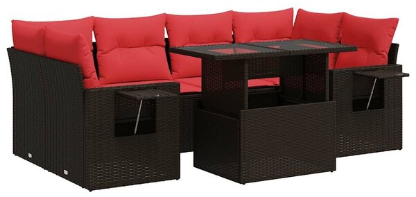 VidaXL 7 részes barna polyrattan akácfa kerti ülőgarnitúra párnákkal