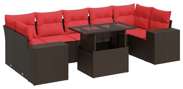 VidaXL 8 részes barna polyrattan akácfa kerti ülőgarnitúra párnákkal