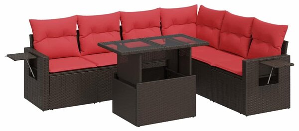 VidaXL 7 részes barna polyrattan akácfa kerti ülőgarnitúra párnákkal