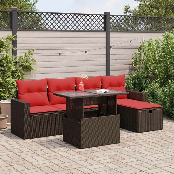 VidaXL 6 részes barna polyrattan akácfa kerti ülőgarnitúra párnákkal